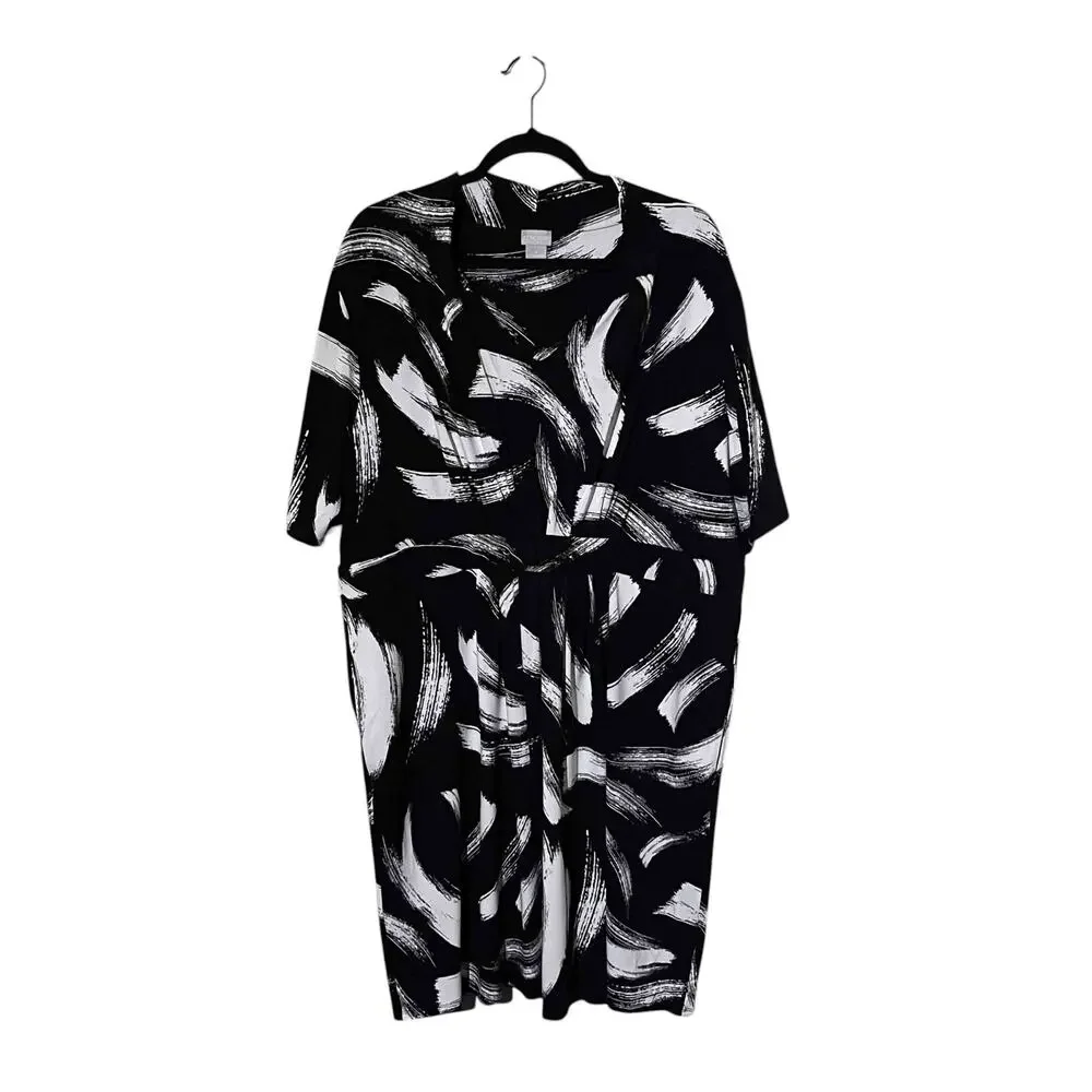 Chico's Classic Pleated Short Dress Size 20 Black White Pockets Printed Casual - Picture 1 of 8